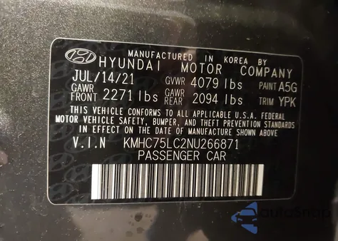 2022 Hyundai Ioniq Hybrid Se from USA, damaged, VIN KMHC75LC2NU266871